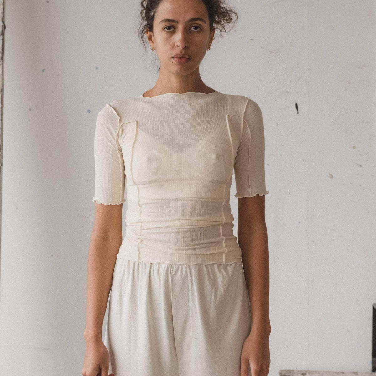 BASERANGE - Omato 3/4 cotton rib Off white