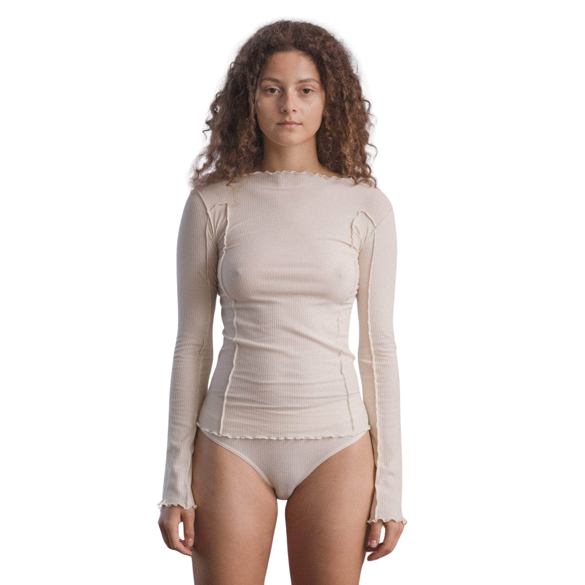 BASERANGE - Omato long sleeve cotton rib Off white