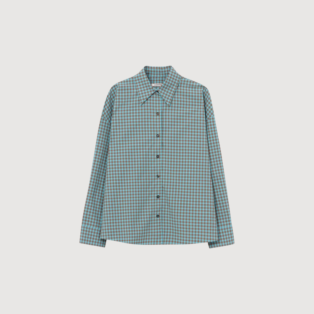 CORDERA - Checked oversized shirt turquoise
