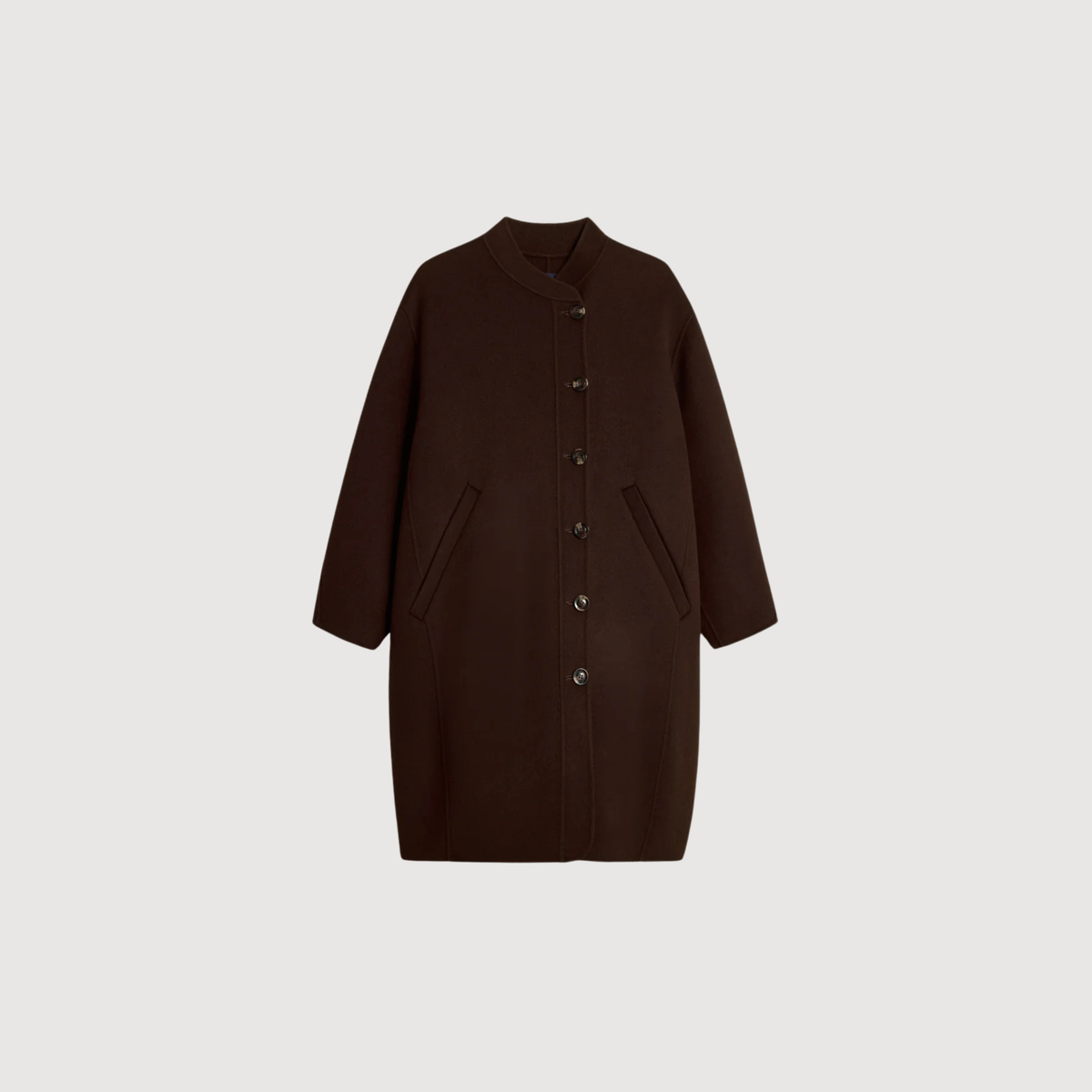 SOEUR - Manteau rond en laine double face Beaulieu chocolat