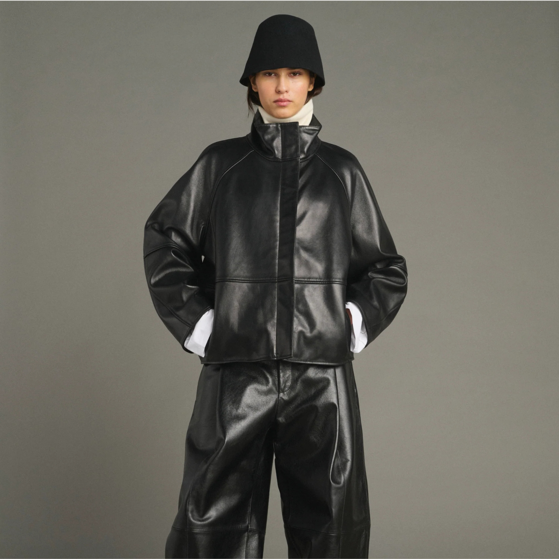 SOEUR - Gamma veste en cuir souple noir