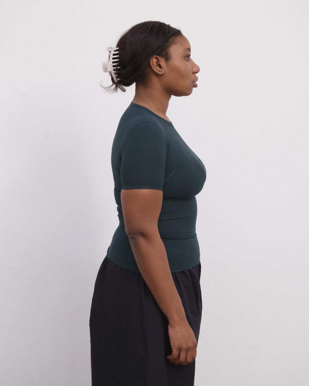 BASERANGE - Heart tee-shirt organic cotton rib Hirsu green