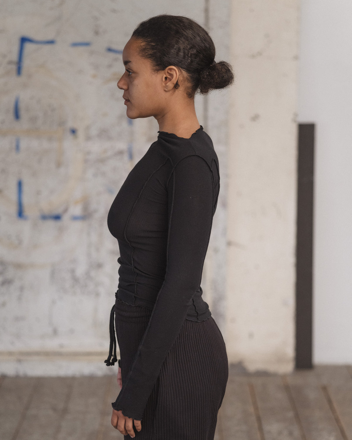 BASERANGE - Omato long sleeve cotton rib Black
