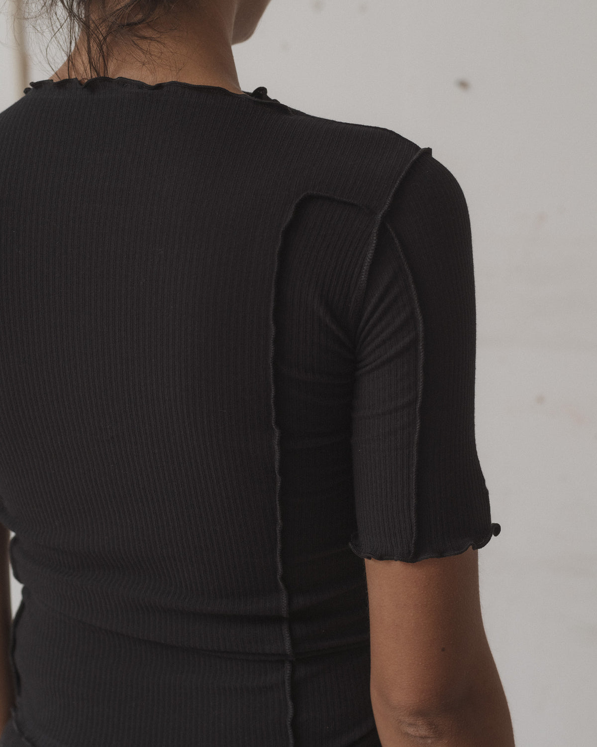 BASERANGE - Omato 3/4 cotton rib Black