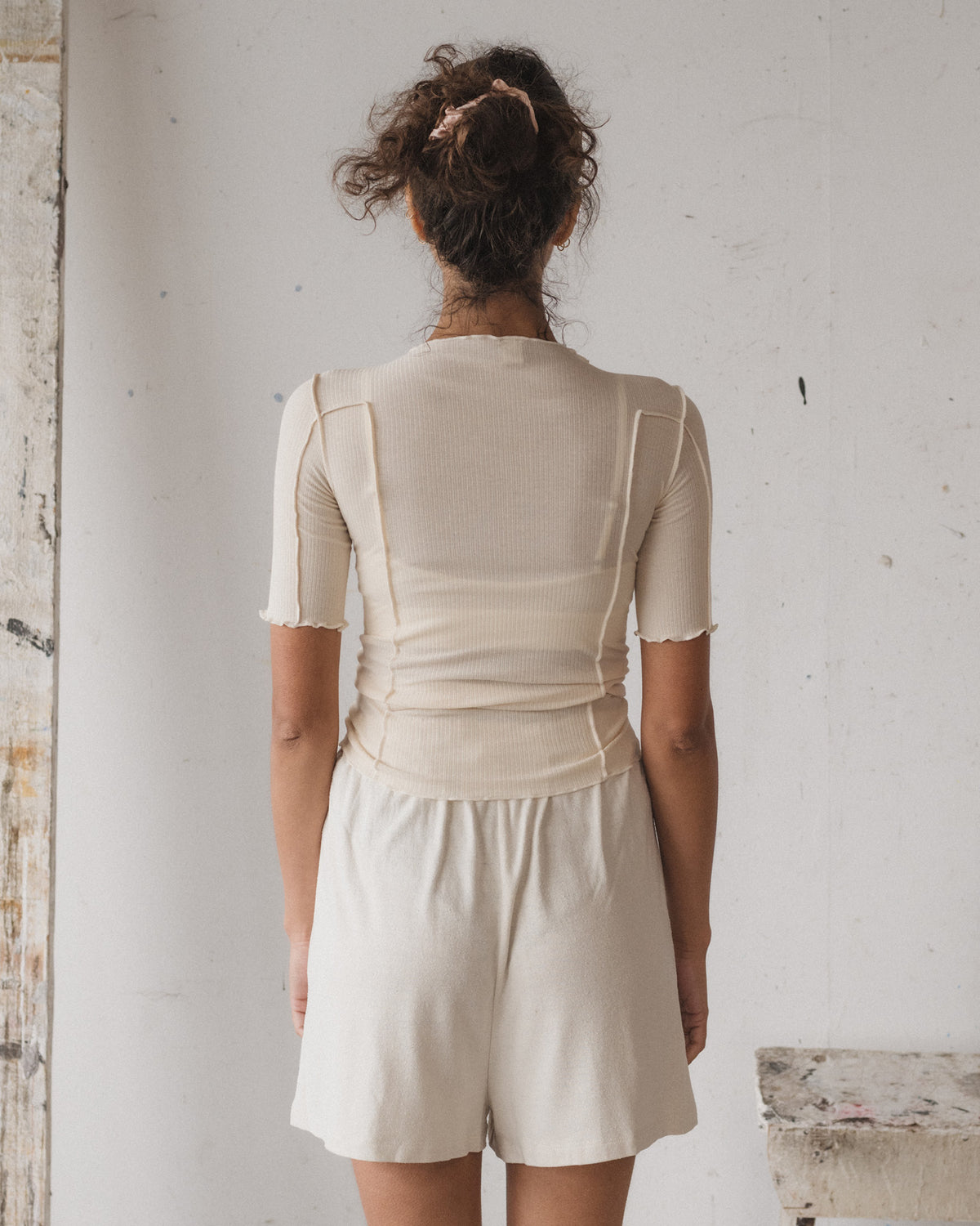 BASERANGE - Omato 3/4 cotton rib Off white