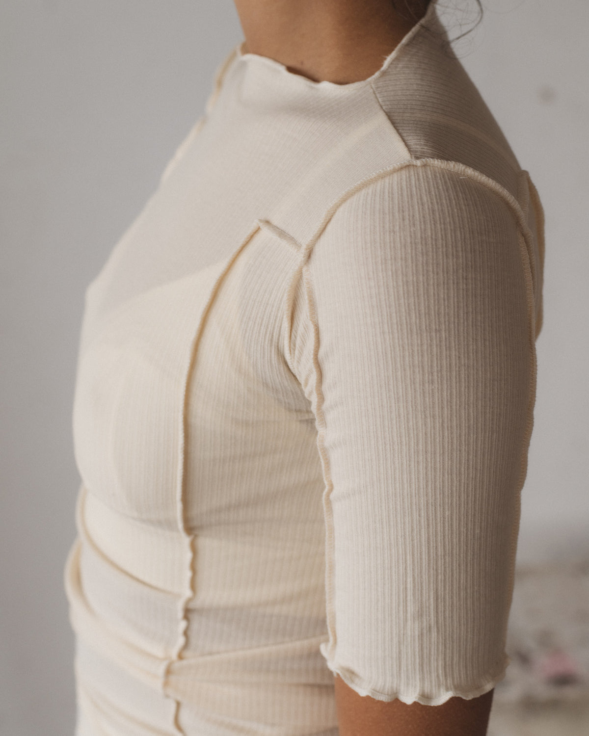 BASERANGE - Omato 3/4 cotton rib Off white